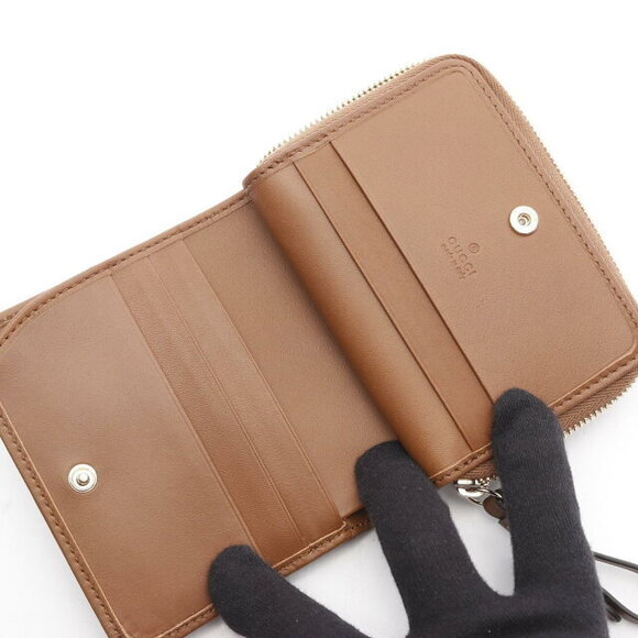 Gucci GG Emblem Zip Wallet Bifold Leather Beige Brown - Picture 3 of 5